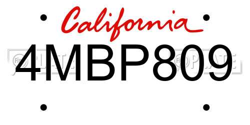 4MBP809 California License Plate
