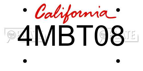 4MBT08 California License Plate