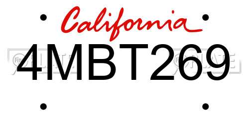 4MBT269 California License Plate