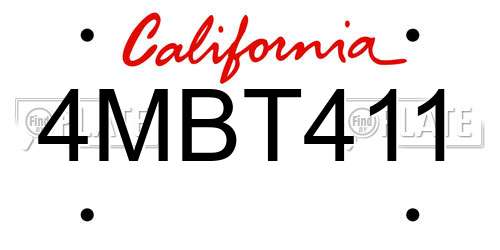 4MBT411 California License Plate