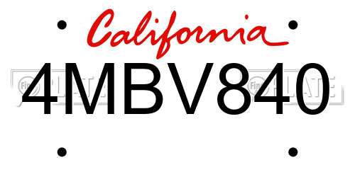 4MBV840 California License Plate