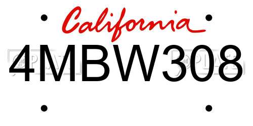 4MBW308 California License Plate