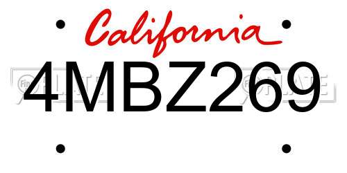 4MBZ269 California License Plate
