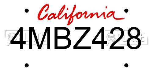 4MBZ428 California License Plate