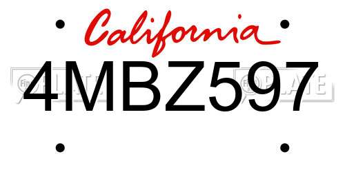4MBZ597 California License Plate