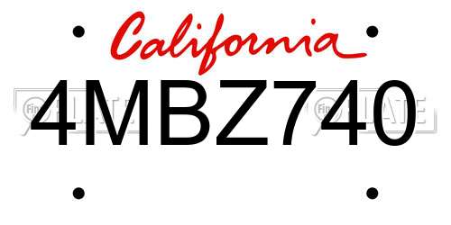4MBZ740 California License Plate
