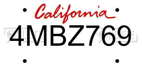 4MBZ769 California License Plate