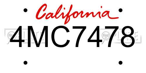 4MC7478 California License Plate