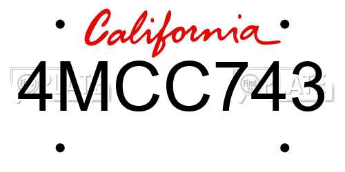 4MCC743 California License Plate