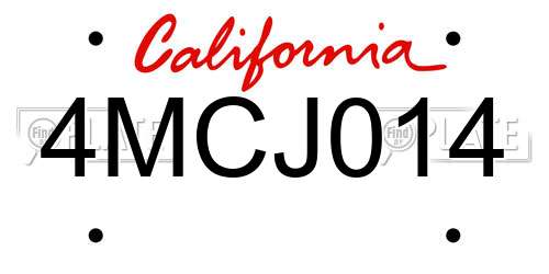 4MCJ014 California License Plate