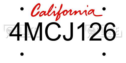 4MCJ126 California License Plate