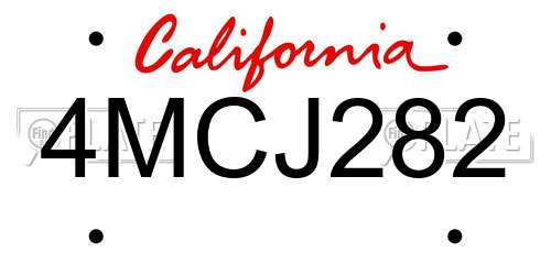 4MCJ282 California License Plate