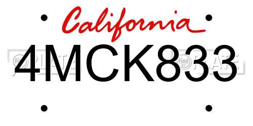 4MCK833 California License Plate