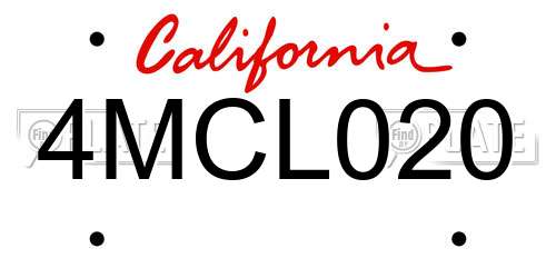 4MCL020 California License Plate