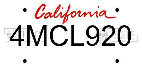 4MCL920 California License Plate