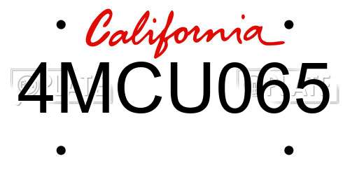 4MCU065 California License Plate