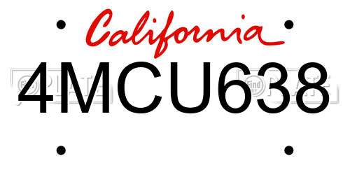 4MCU638 California License Plate