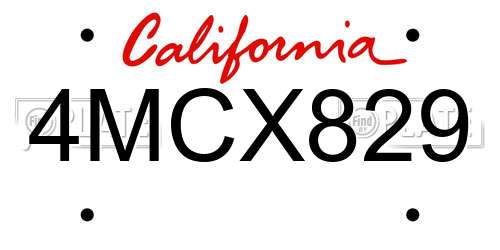 4MCX829 California License Plate