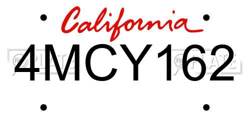 4MCY162 California License Plate