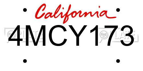 4MCY173 California License Plate