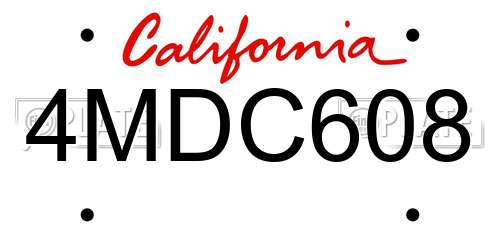 4MDC608 California License Plate