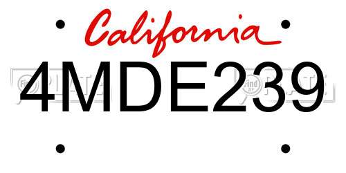 4MDE239 California License Plate