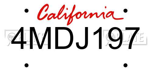 4MDJ197 California License Plate