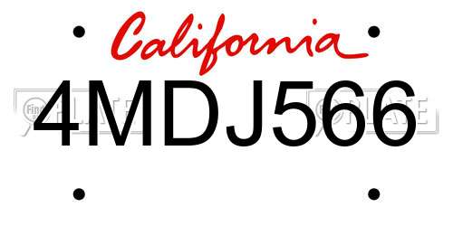 4MDJ566 California License Plate