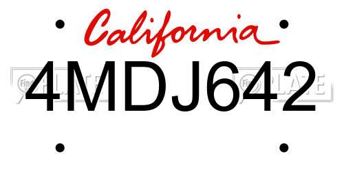 4MDJ642 California License Plate