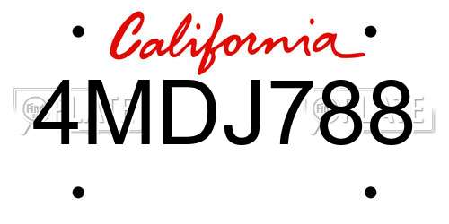 4MDJ788 California License Plate