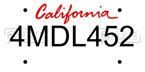 4MDL452 California License Plate