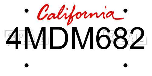 4MDM682 California License Plate