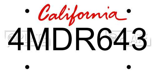 4MDR643 California License Plate