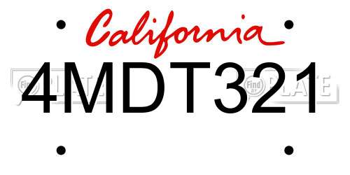 4MDT321 California License Plate