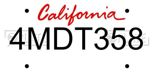 4MDT358 California License Plate