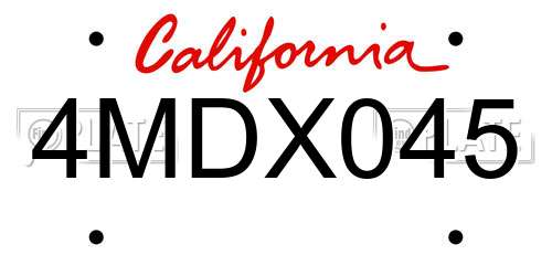4MDX045 California License Plate