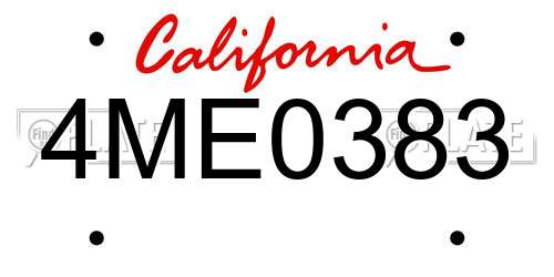 4ME0383 California License Plate