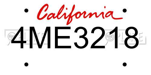 4ME3218 California License Plate