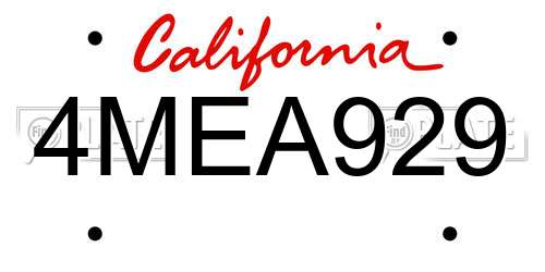 4MEA929 California License Plate