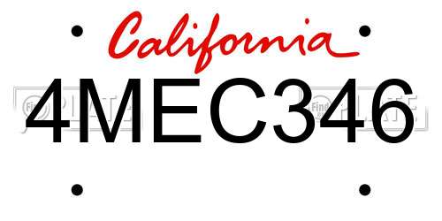 4MEC346 California License Plate
