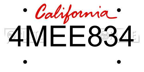 4MEE834 California License Plate