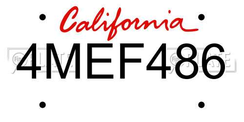 4MEF486 California License Plate