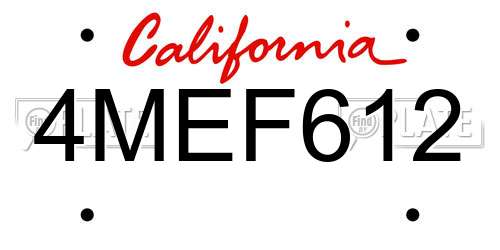 4MEF612 California License Plate