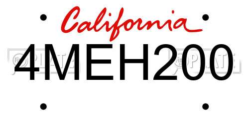 4MEH200 California License Plate
