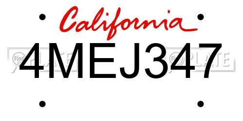 4MEJ347 California License Plate