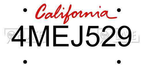 4MEJ529 California License Plate