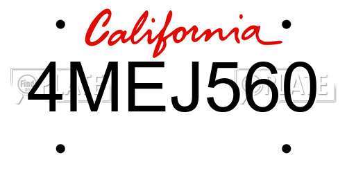 4MEJ560 California License Plate
