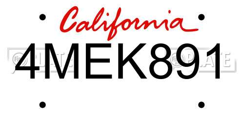 4MEK891 California License Plate
