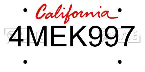 4MEK997 California License Plate