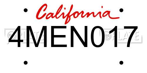 4MEN017 California License Plate